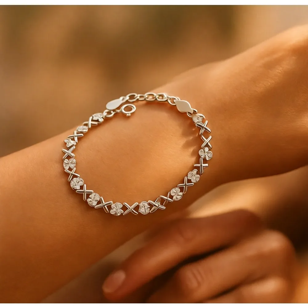 

Браслет-тенниска из стерлингового серебра с бусинами XO, регулируемый, с кубическим цирконием, для женщин