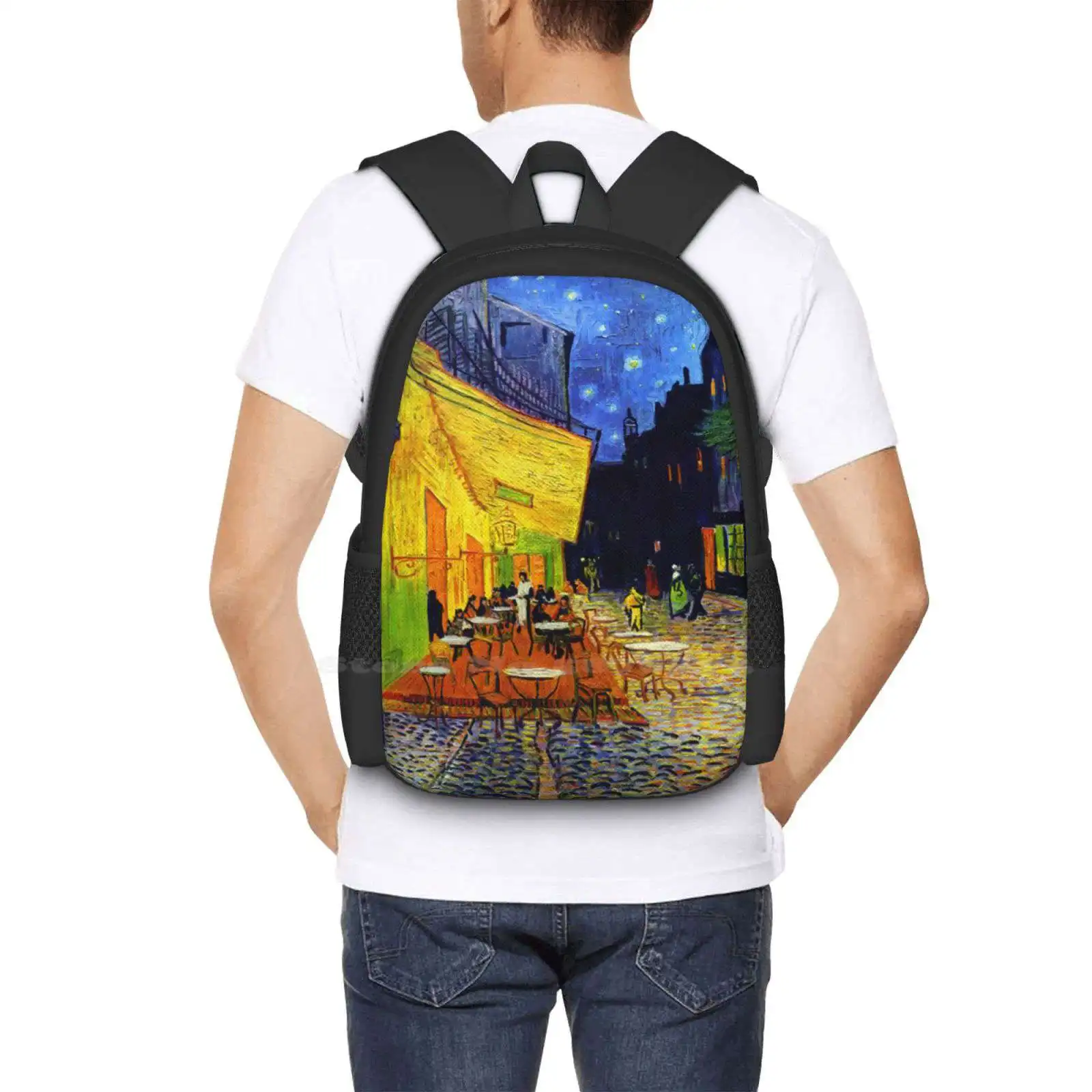 Cafe Terrace At Night-Van Gogh Hot Sale Backpack Fashion Bags Cafe Terrace At Night Fine Art France Scenic Scenery Travel