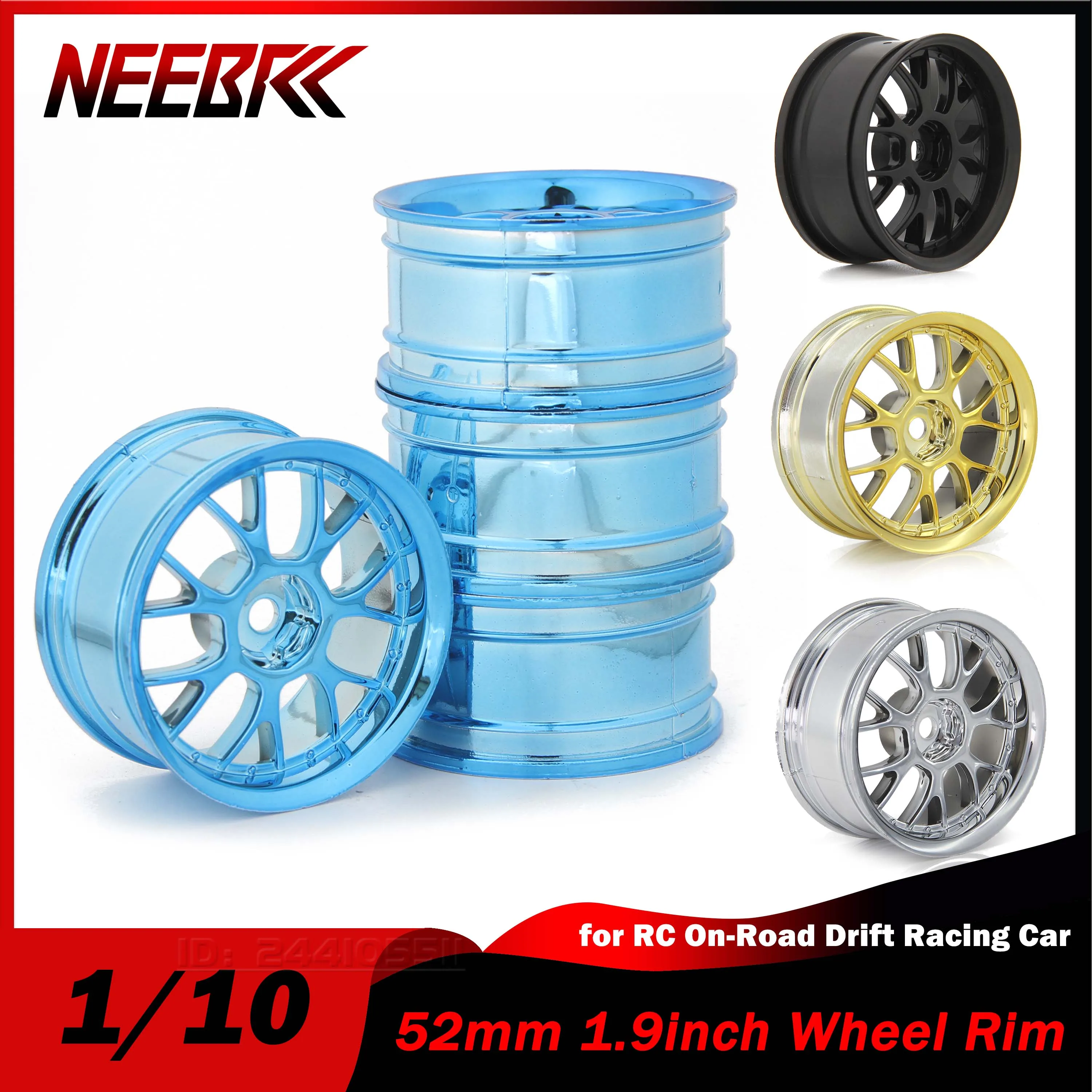 

4PCS NEEBRC 52mm 1.9inch Wheel Rim Hard Plastic Tire Tyre Hex Hub for 1/10 RC On-Road Drift Racing Car HSP HPI Wltoys Kyosho Toy