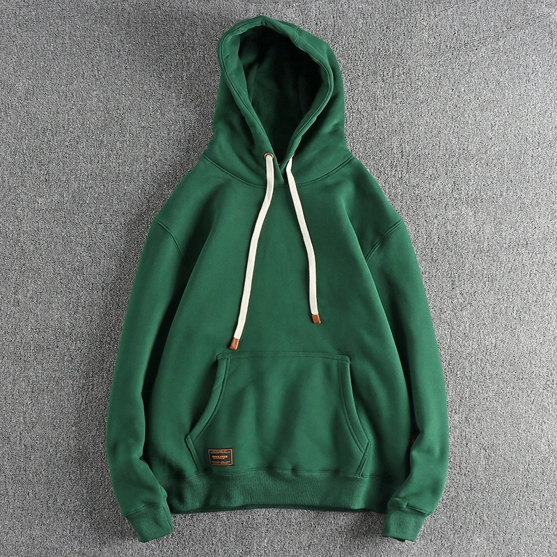 

Autumn Winter New Retro Color Fleece Lined Thickened Hoodie Men's Trendy Casual Overhead Cotton Polyester Blend Sweatshirt