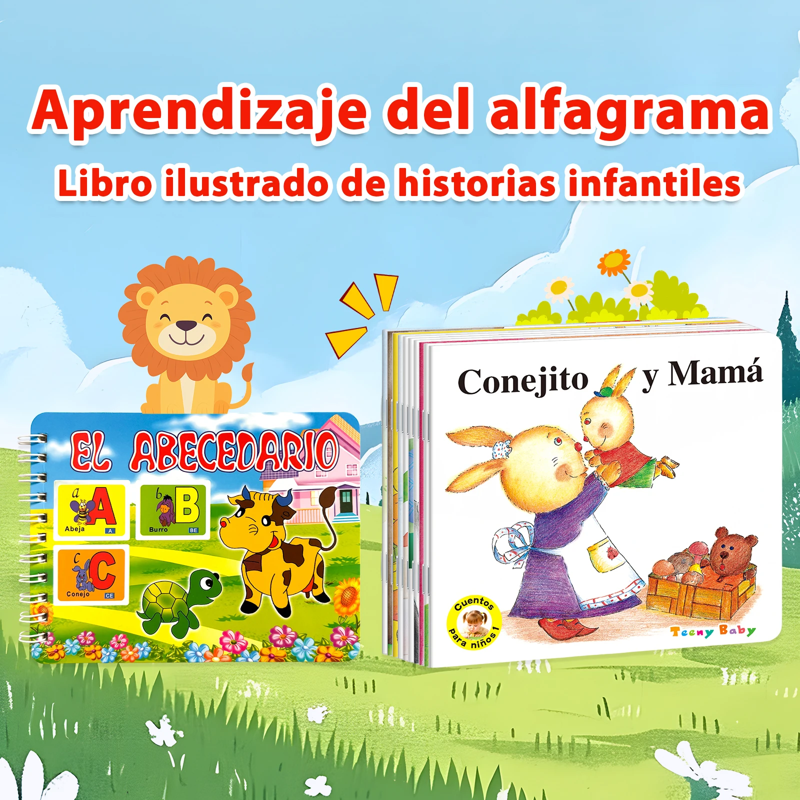 2 Piece Spanish Learning Set for Kids 3-6 Years Children's Storybook & Alphabet Word Learning Book Preschool Enlightenment