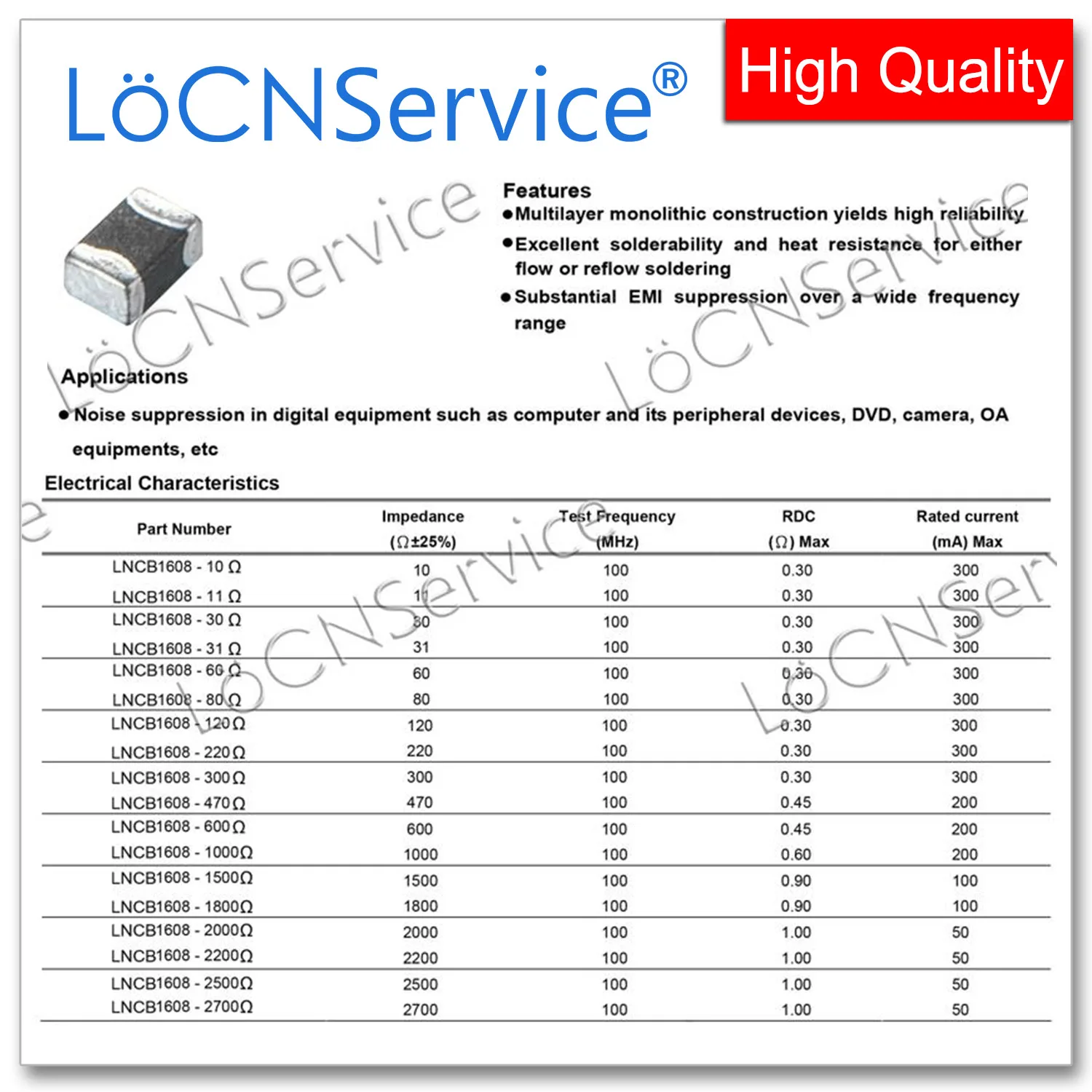 LoCNService 0603/1608 100 МГц 4000 шт. 1,5 А многослойные ферритовые бусины с чипом 0R 7R 10R 11R 15R 30R 31R 60R 25% Высокое качество 1500 мА