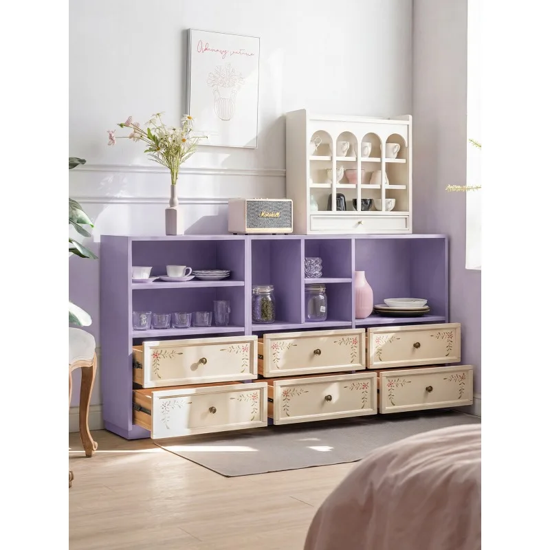 Retro purple display cabinet floor-to-ceiling living room home storage cabinet