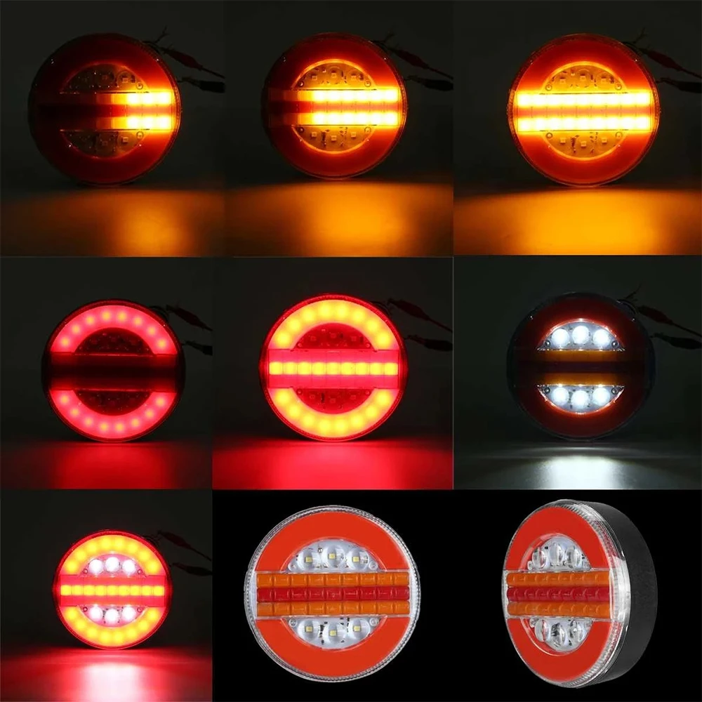 1PCS Round LED Taillight 12-24V Trailer Truck Rear Lights Brake Lamp For Car Boat Bus Van Caravan Dynamic Flow Turn Signal Light