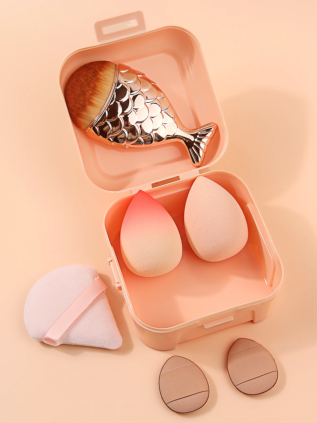 7 قطع من إسفنجة مكياج فائقة النعومة مع فرشاة كونتور رفيعة للوجه، فرشاة كونتور مسطحة، أداة تجميل محمولة