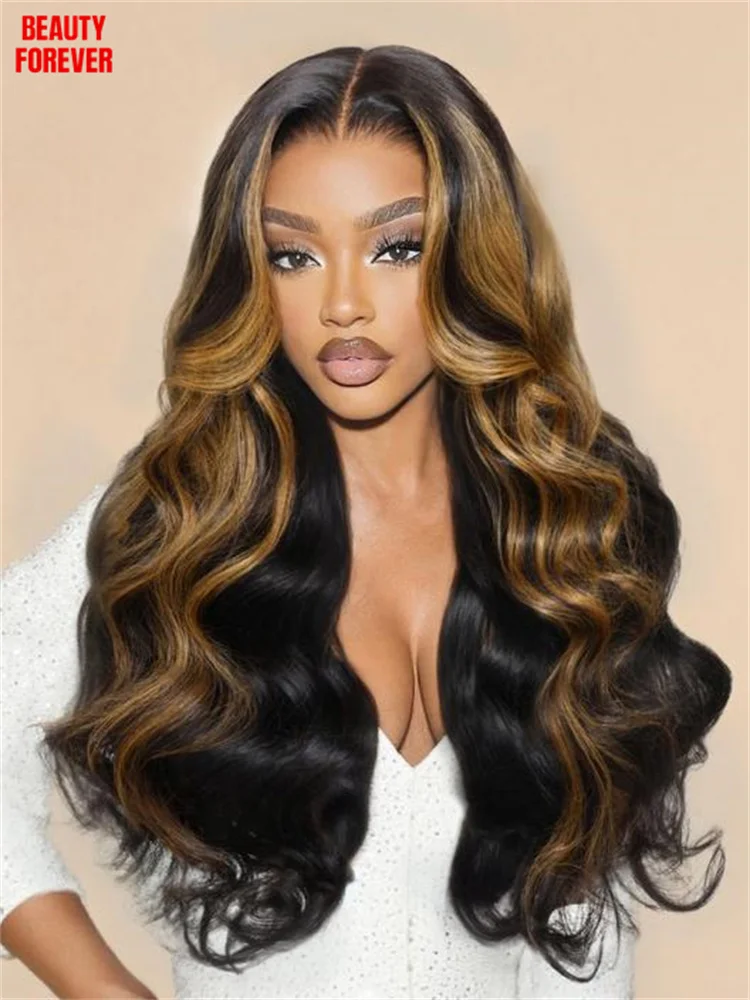 

Beauty Forever Ombre Brown Body Wave Glueless Wig Caramel Highlight Colored Human Hair Wigs 7x5 Put On and Go Glueless Wig