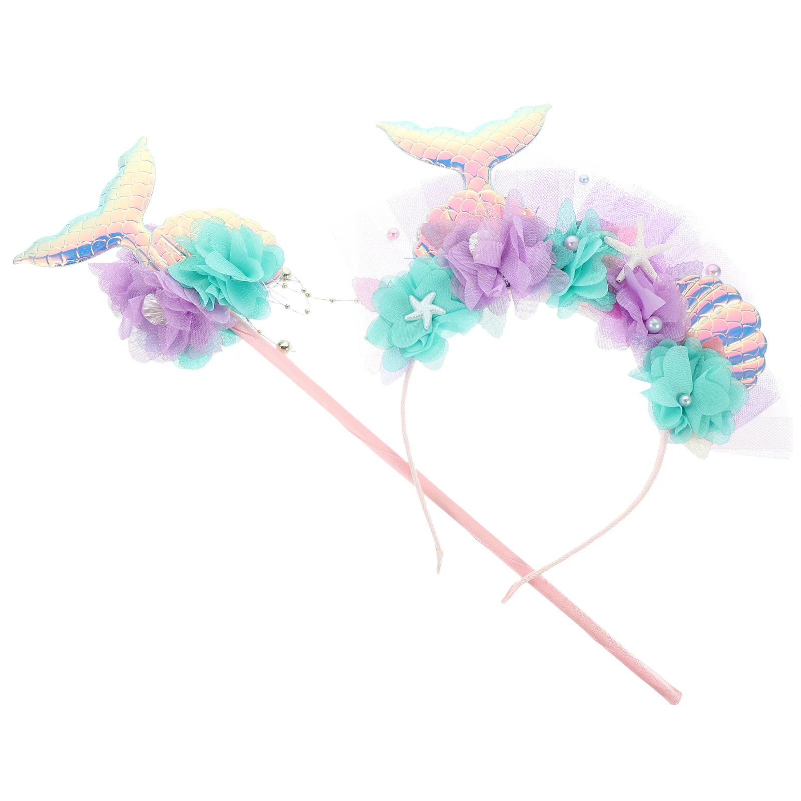 1 مجموعة حورية البحر عقال الجنية عصا مجموعة الترتر الذيل تأثيري الدعائم الزخرفية حورية البحر زي عصا الجنية الزخرفية