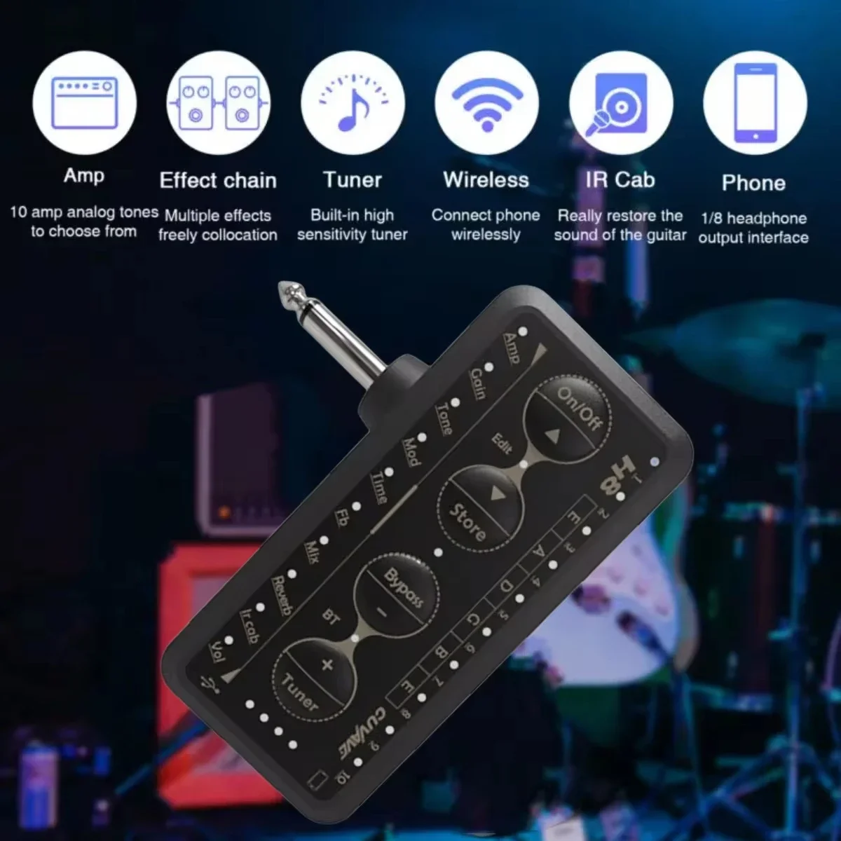 M-VAVE H8 Guitar Headphone Amplifier, Portable Rechargeable Mini Headphone Amp, Built-in Delay Reverb for Electric Bass Picks