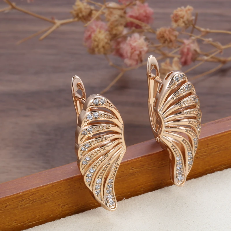 SYOUJYO 585 Gold Color Butterfly Earrings for Women Crystal Flower Natural Zircon Weeding Jewelry Luxury Trendy English Earrings