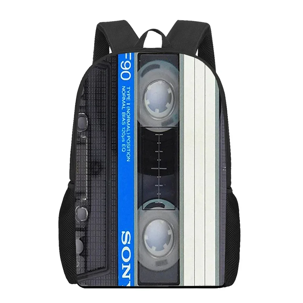 Retro Side Old Tape Cassette 3D Printed Book Bag Men 16 Inch Backpack for Teen Boys Kindergarten Bagpack Children Mochila
