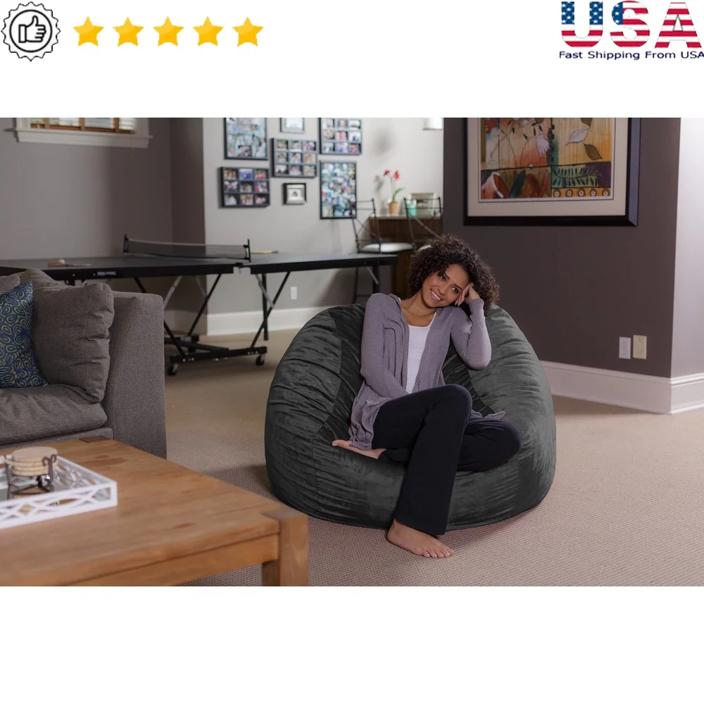 

Memory Foam Bean Bag Chair Lounger Soft Microsuede Cover Durable Kids Adults Furniture Family Room Basement Home Theater