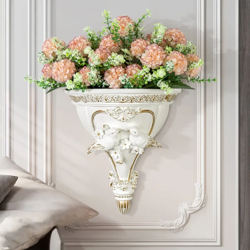 3D Wall Flower Vase Holder European Style Hanging Planter Rack for Living Room Restaurant Shop Artificial Plant Display Stand