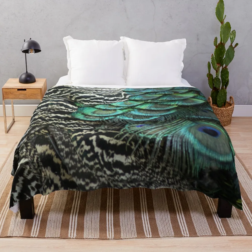

Peacock Bird Feathers Plumage Texture 1 Throw Blanket All Season Lightweight Soft Blanket for Bed