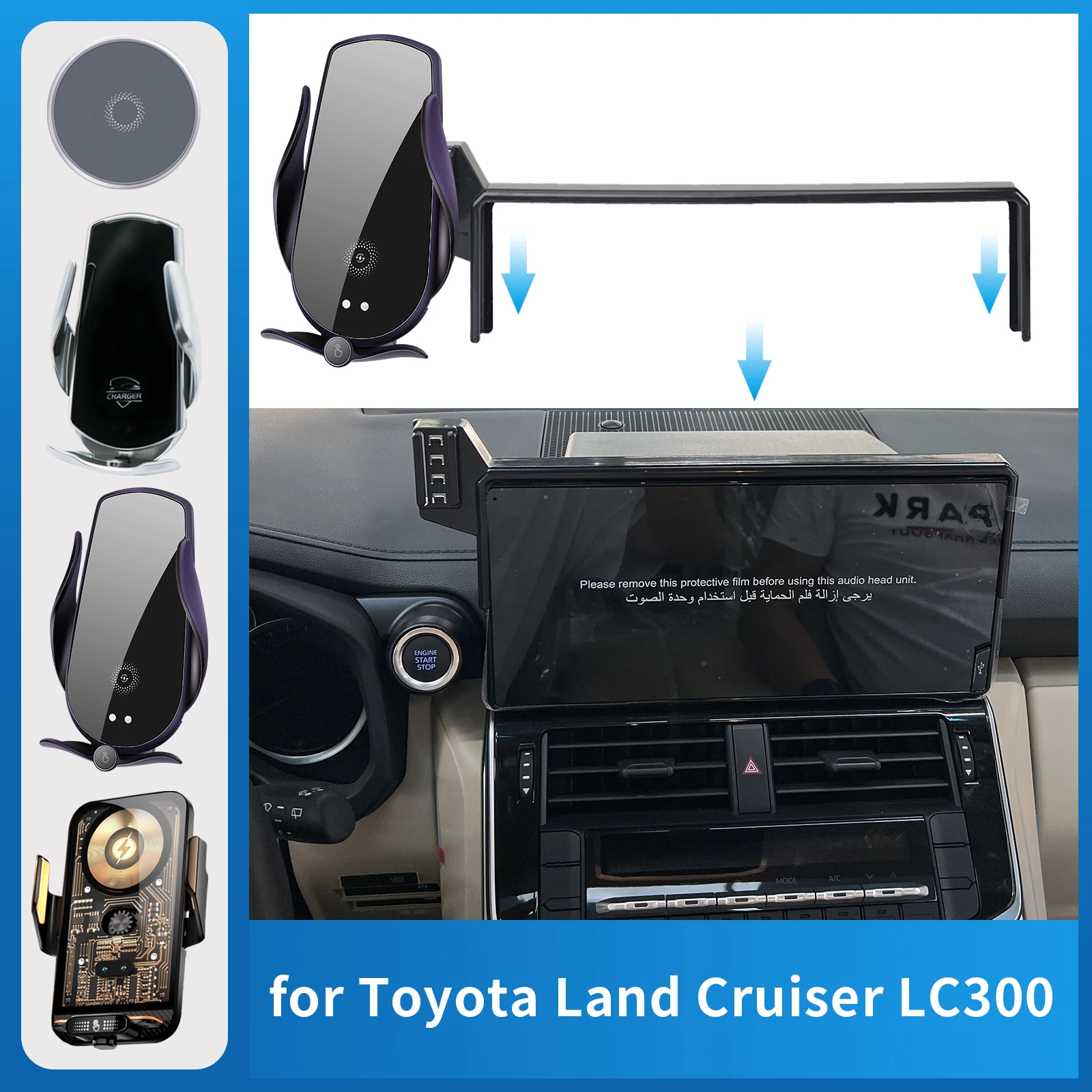 

Car Mobile Phone Holder for Toyota Land Cruiser LC300 2022 2023 2024 (Screen with USB) Charging Bracket Navigation Stand Auto