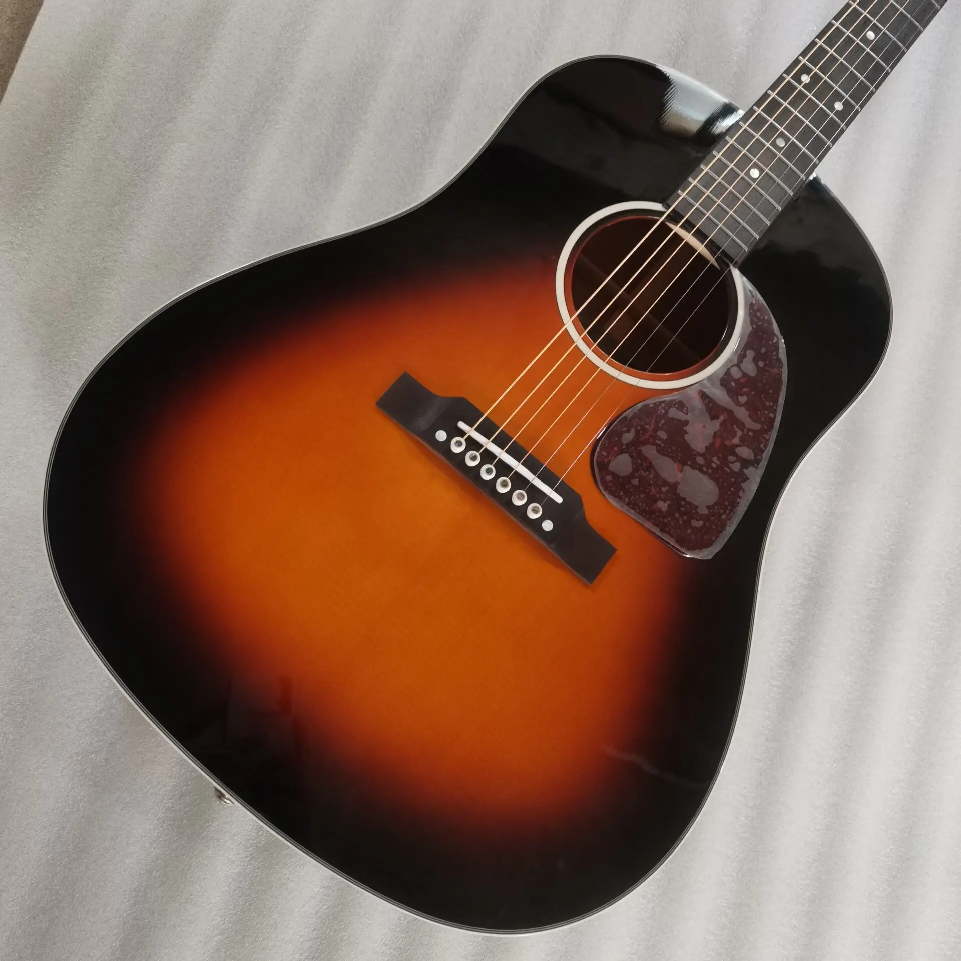 

free shipping slope shoulder all solid wood sunburst acoustic guitar customize logo available