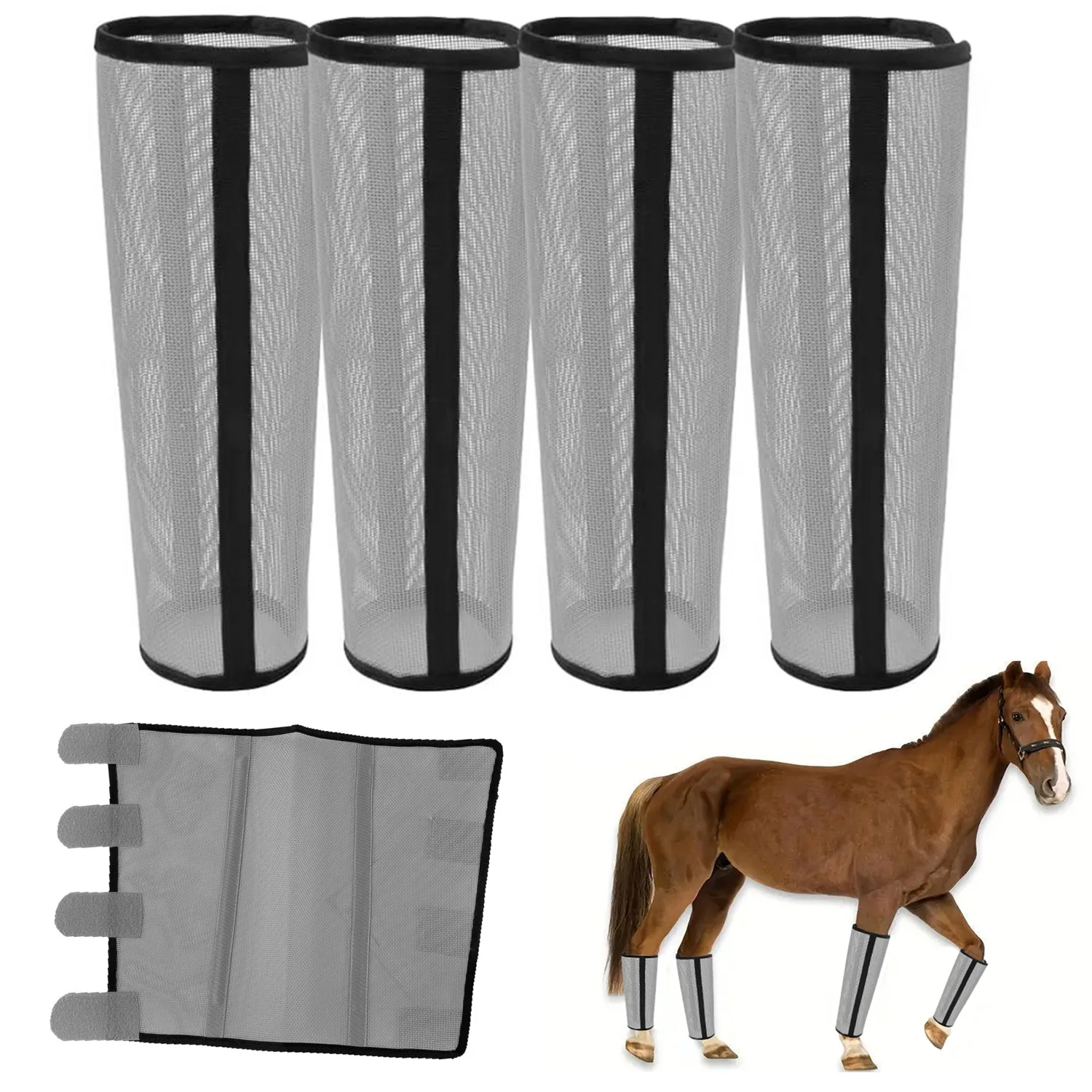 Juego de botas con mosca de caballo, color rosa medio/gris, leggins de malla mejorados con marco de cuero, protección contra moscas de pierna (mediano, rosa/gris), 4 Uds.