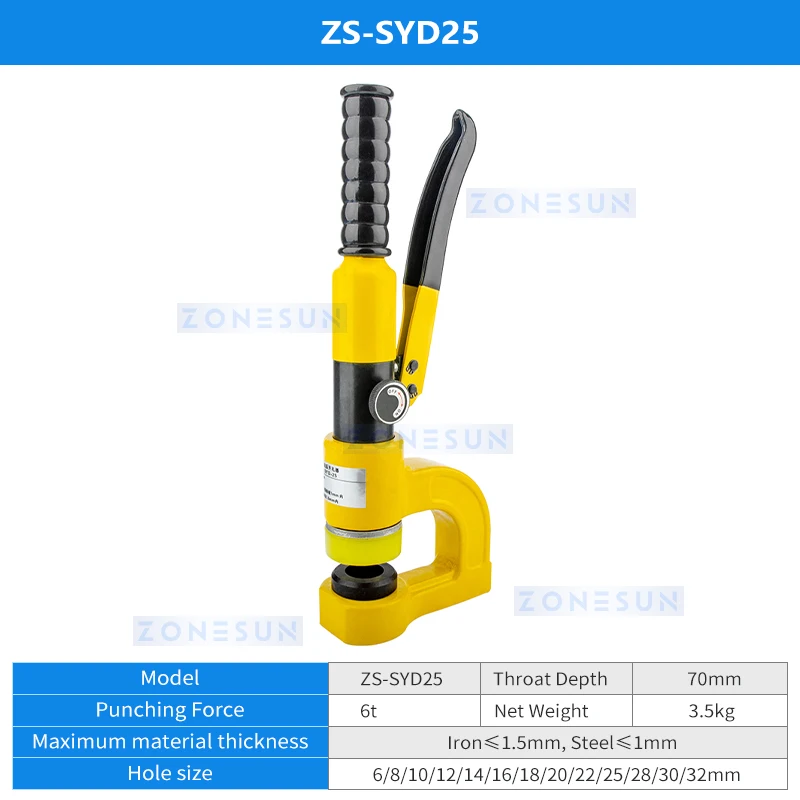 ZONESUN Portable Hydraulic Hole Puncher ZS-SYD32 Manual Hydraulic Punching Tool for Stainless Steel Iron Sheet Metal Perforator