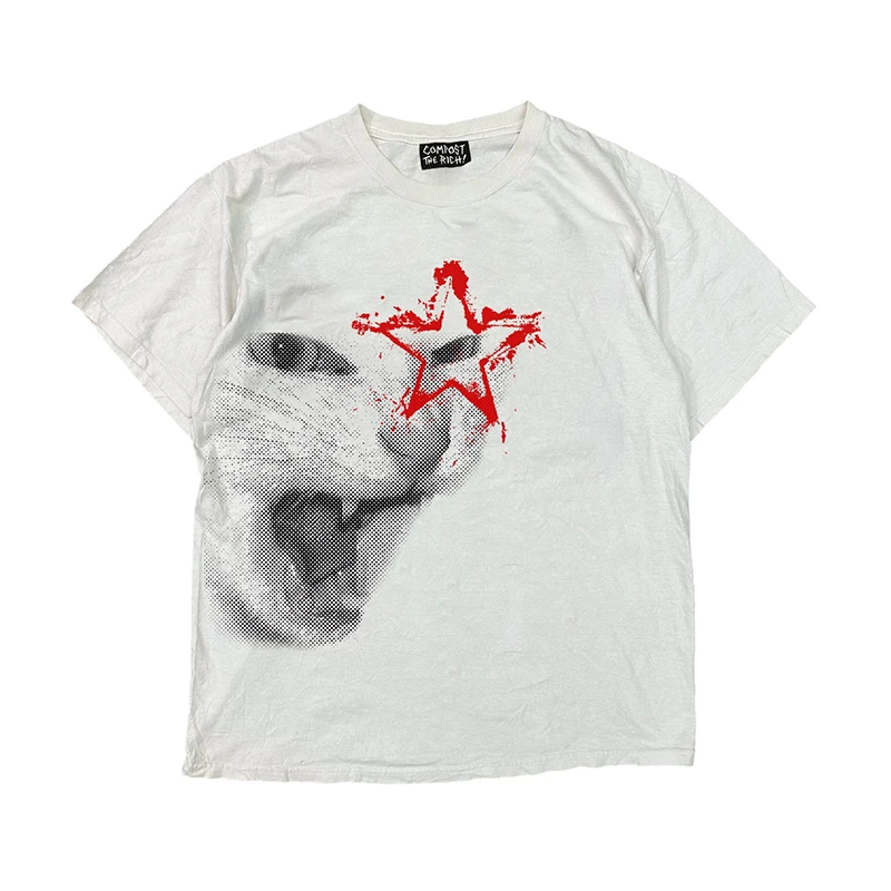 Women T-Shirt Summer Cat Cotton Graphic Vintage Y2k Streetwear Oversized Harajuku Short Sleeve Tee Tops Korean Fashion Clothing