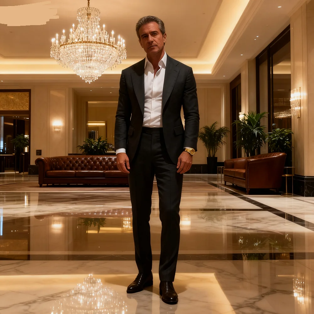 

Classic Slim Fit Men's Business Suit Notch Lapel 2-Piece Blazer And Pants Set for Wedding Prom Groomsmen Elegant Formal Wear