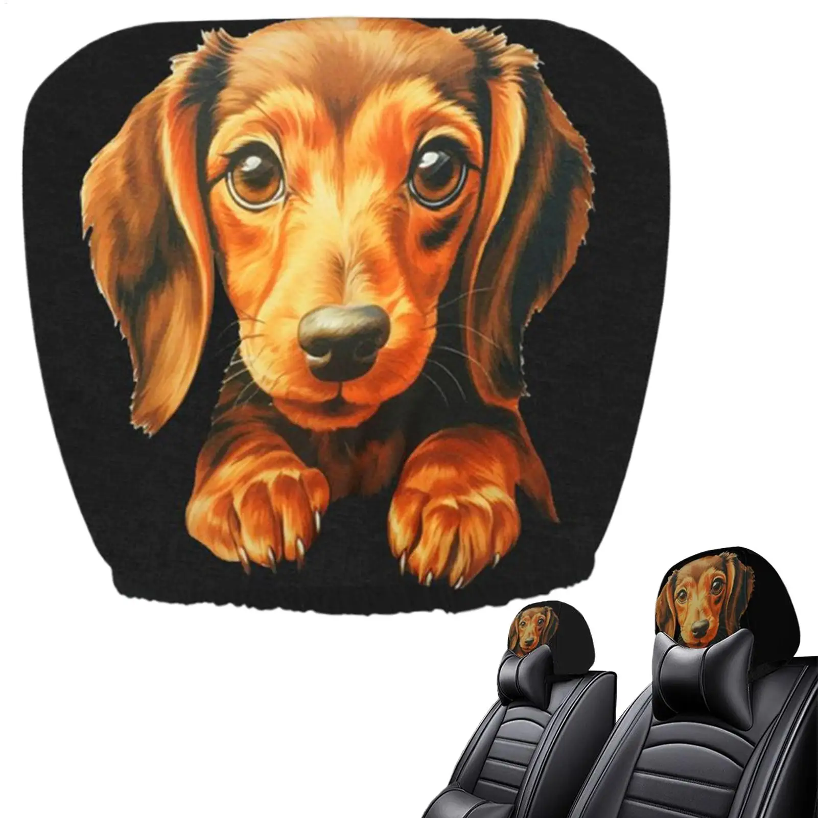 

1pc Headrest Covers For Car Dog Printed Headrest Protector For Front Seat Elastic Automotive Interior Protector Decorative Cover