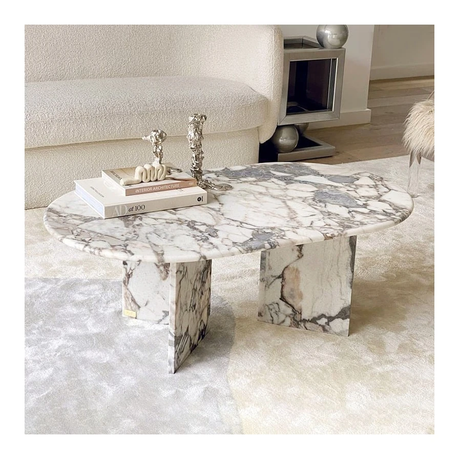 New design natural stone home furniture living room luxury rectangular oval giant table low marble coffee table