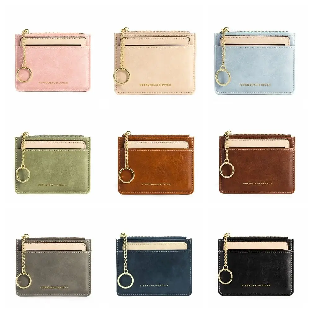 Portable PU Leather Card Bag Thin Mini Wallet Card Holder Solid Color Purse Zipper Coin Purse Men