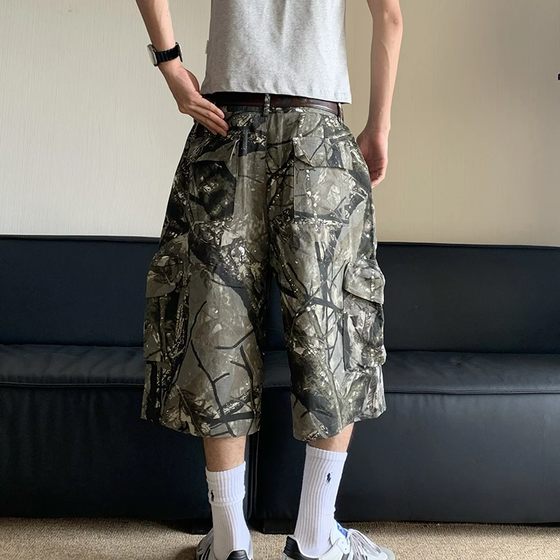 FEWQ American Camouflage Workwear Cropped Pants Summer New Trend Casual Leg Length Loose 2024 Contrast Color Trousers 24E1040