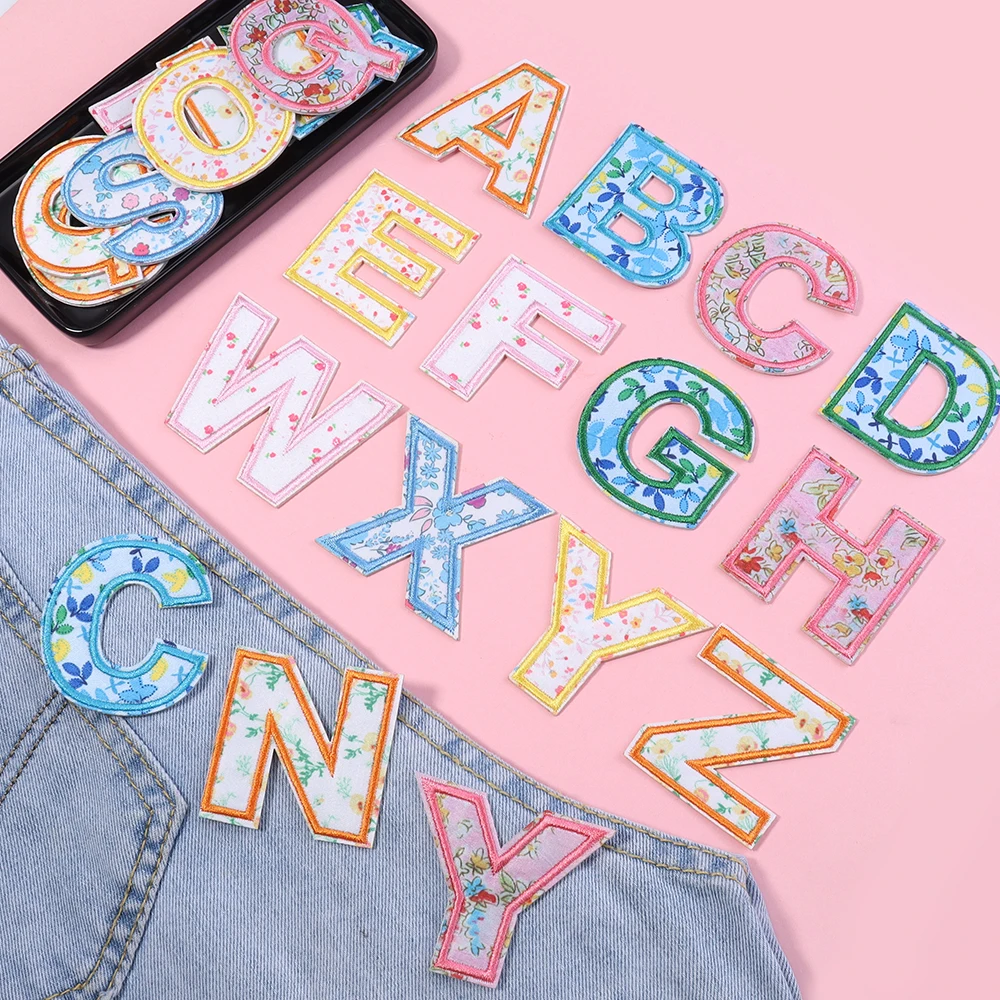 26 قطعة/الوحدة 5 سنتيمتر الأزهار A ~ Z الأبجدية التطريز بقع 26 رسائل شارة بقع باسم الملابس ملصقات الملابس والاكسسوارات #6