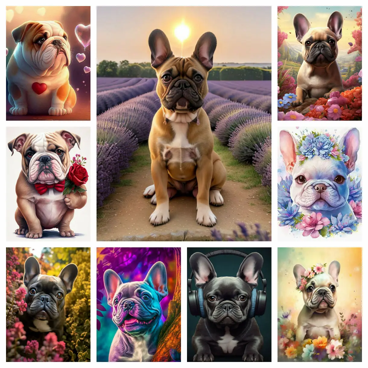Cute French Bulldog Puppy Diamond Painting Cross Stitch Puzzle Printed Mosaic Embroidery Set House Decor 5D DIY Art New Novelty