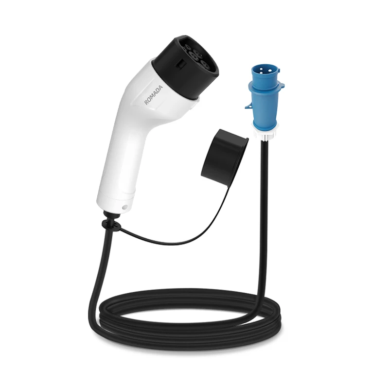 ROMADA 32A 7KW Portable EV Charger EVSE Plug And Play CEE Plug Type2 GBT20234 Type1 3M 5M 10M 15M 20M Cable