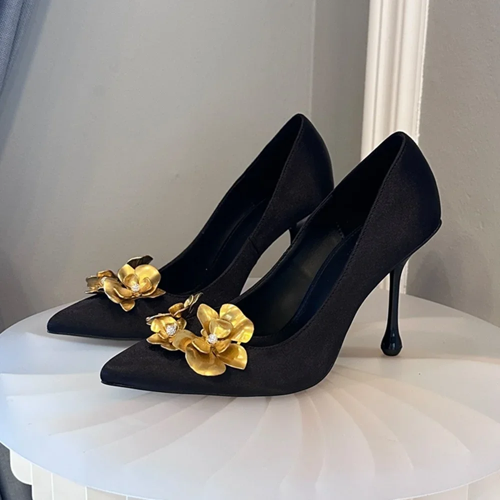 

Flower Dcoration Pumps Sexy Pointed Toe Transparent Mesh Thin Heel Slip On New Arrivals Fashion Women Modern Shoes