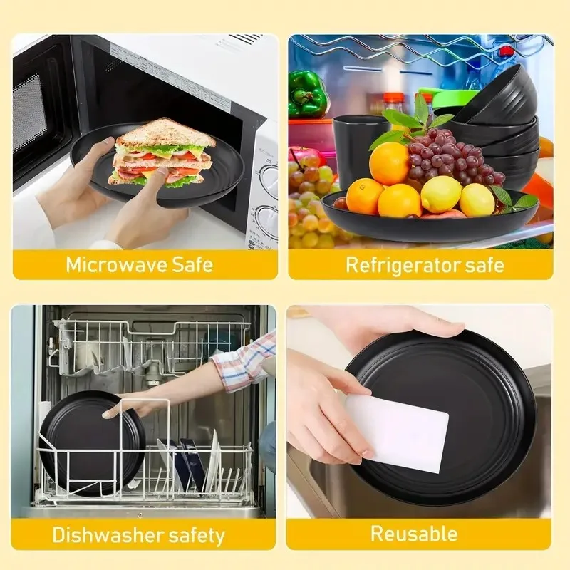 

ABAG Microwave Safe Dishes 16 PCS Plates And Bowls Sets, Unbreakable Dinner Plate, Dessert Plates, Cereal Bowl, Drinking Cups