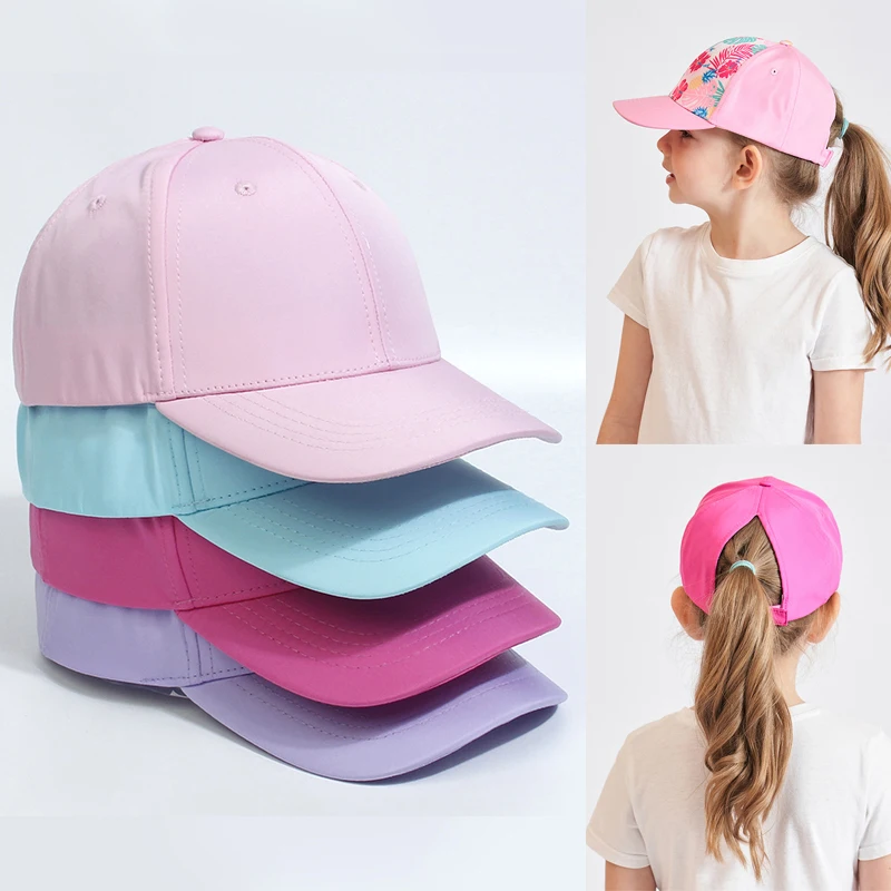 Children Summer Baseball Caps high Ponytail Hat Hollow Back Baby Girls Boys Snapback Hat Colorful Rainbow Sun Hats For Kids