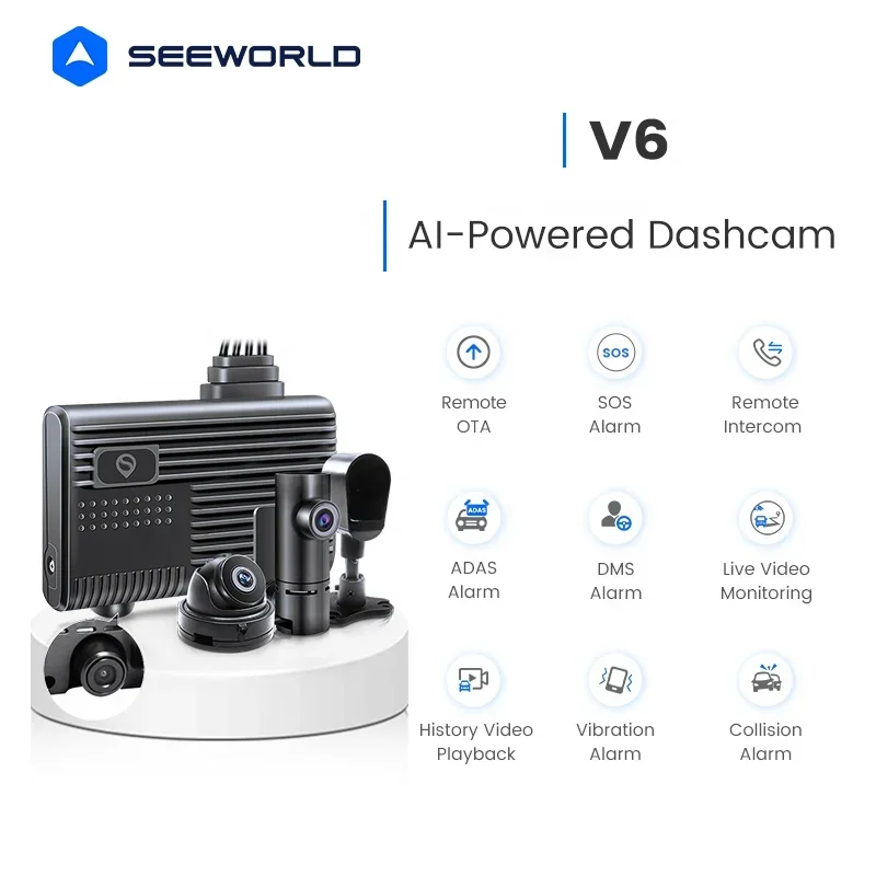 In Stock SEEWORLD V6 AI Android Auto Fleet Accident Dataset GPS Tracking Dashcam For Car With 4 camerass