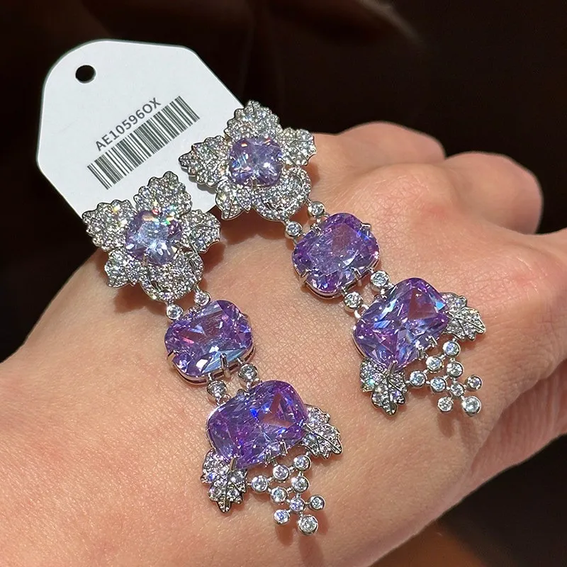 Flower Zircon Fringed Light Luxury Elegant Long Earrings