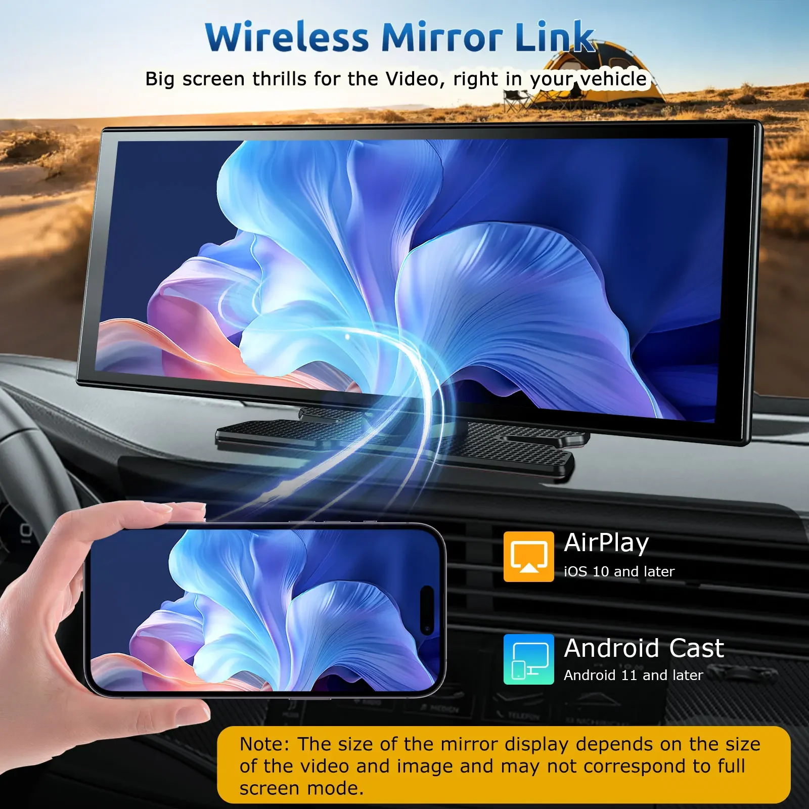 ESSGOO 11.3-Inch 4K+1080P Universal Portable Carplay Android Auto Dual-lens driving recorder and reversing camera Night Vision Wireless CarPlay Car Multimedia Player WiFi FM Bluetooth 5.3 AUX Mirror Link For Cars Trucks SUV Pickups - view 6