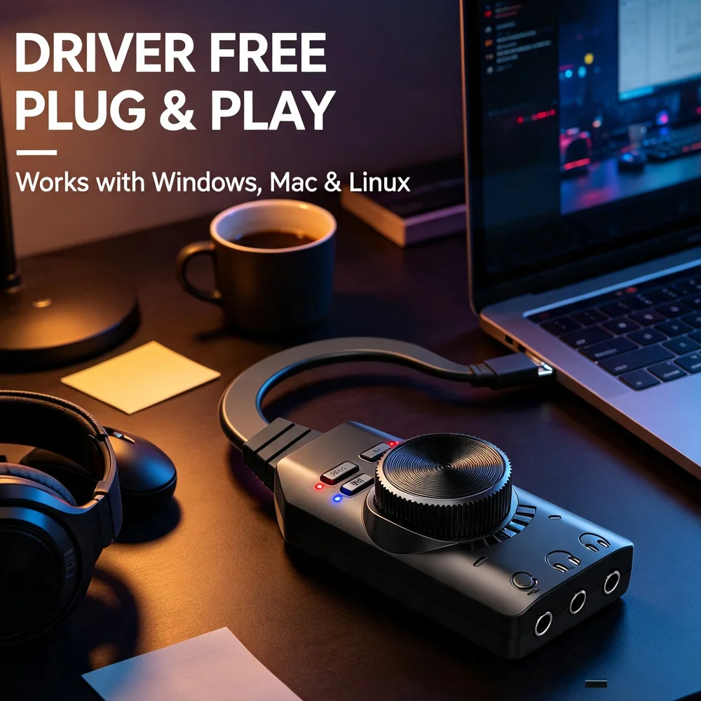 7.1 Channel External USB Computer Game Sound Card for PUBG Gaming External Audio Card 3.5mm USB Adapter Plug and Play PC Laptop