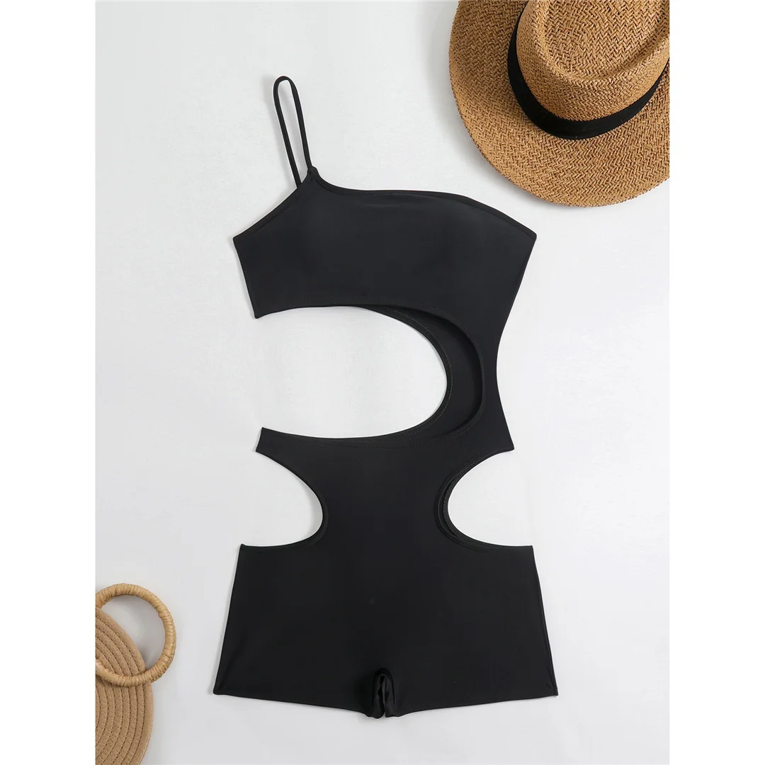 Asymmetrischer One-Shoulder-Badeanzug mit hoher Taille und Shorts, einteiliger Badeanzug für Damen, Badebekleidung mit Ausschnitten und Polsterung, Badeanzug, Modell V8044 – Detail 3