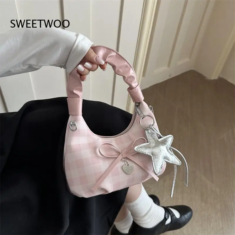 2026 Check Pattern Mini Curved Hand Bag Lightweight Dating Campus Street Fashion Mobile Storage Crossbody Bag