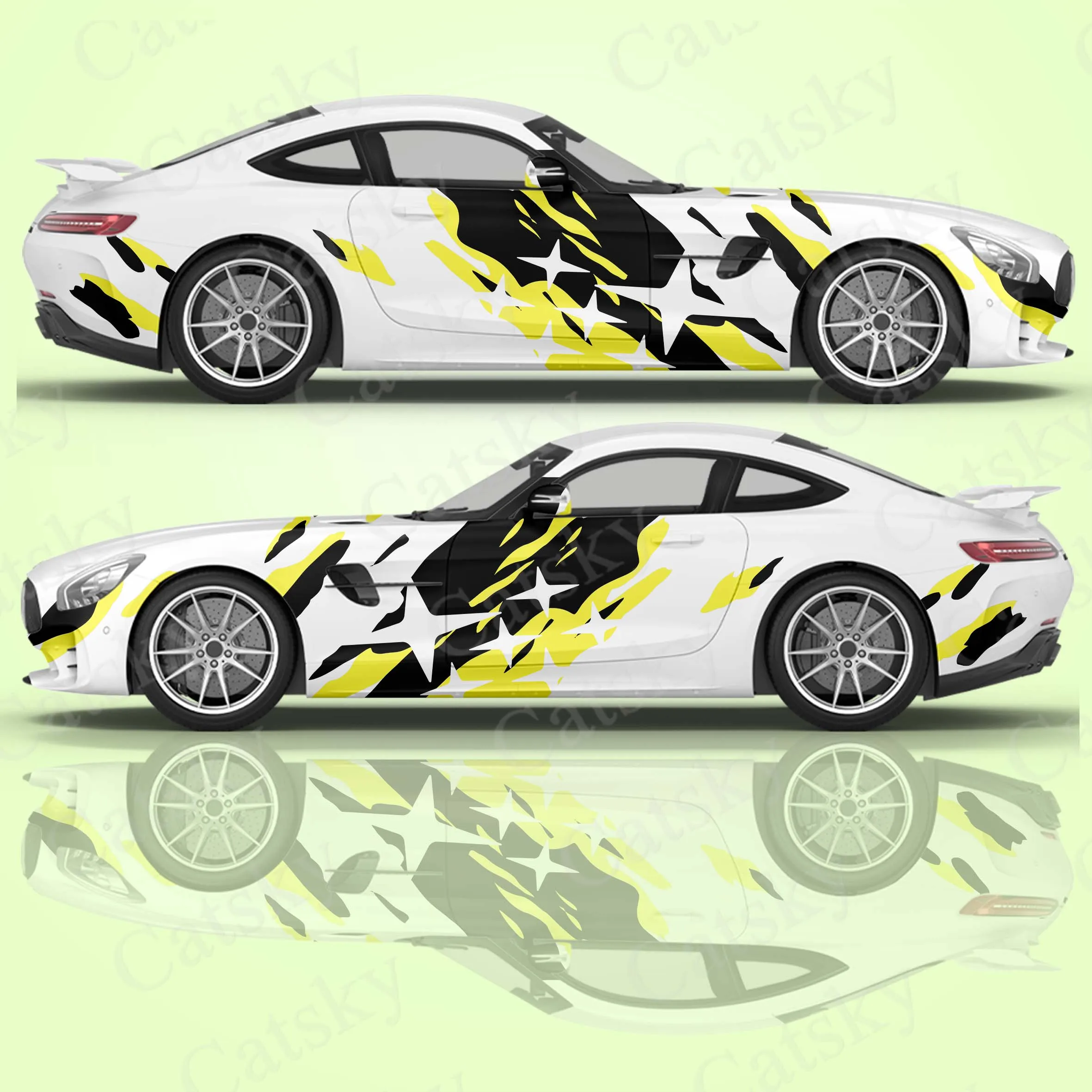 Striped Stars Car Sticker Side Graphics Car Wrap Large Vehicle Pattern Vinyl Universal Size DIY Car Decal