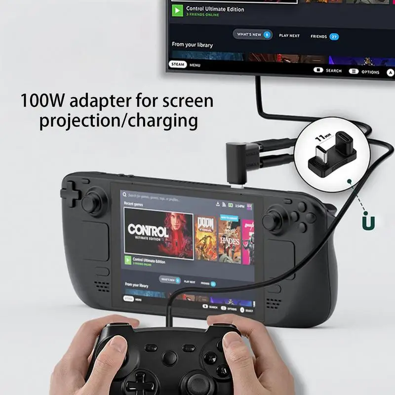 10Gbps 2 In Adapter 90 Extender Right Angle PD 100W Fast Charging Adapter ForSteam Deck Laptop Tablet