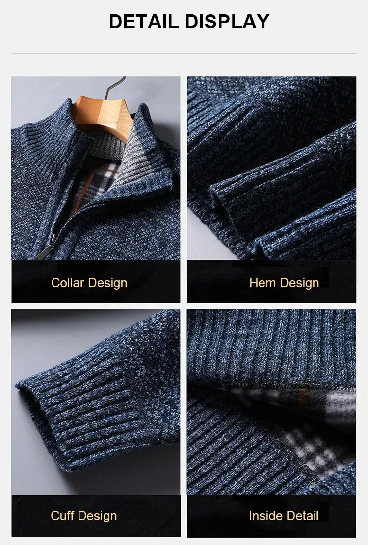 Herbst Winter männer Gepolsterte Pullover Mock Neck Halb Zipper Warme Verdickt Einfarbig Casual Pullover Männlichen Mode Strickwaren – Detail 7