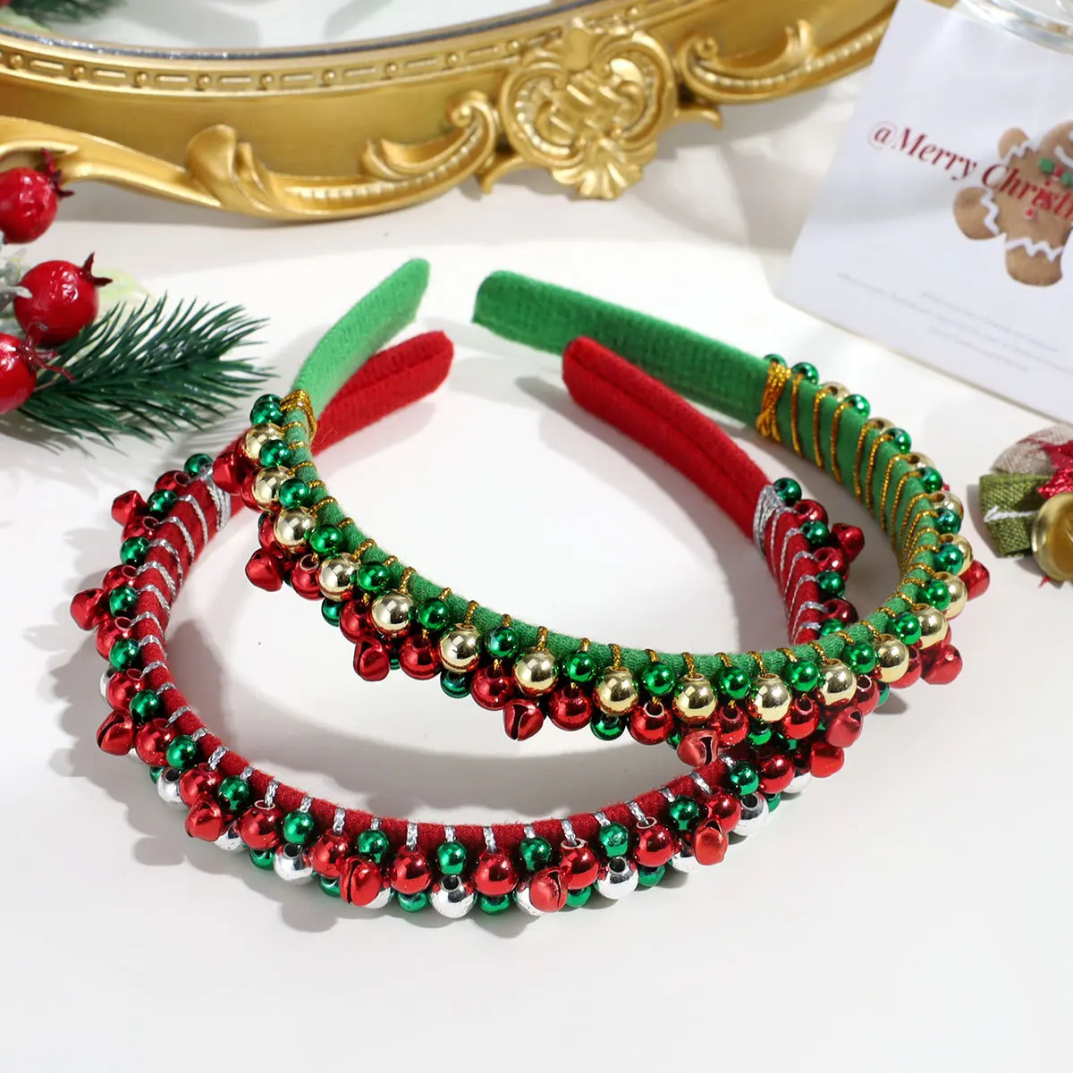 Headband with Colorful Beads Wrapped and Tiny Bells for New Year Christmas Party Decoration Non Slip Premium Durable