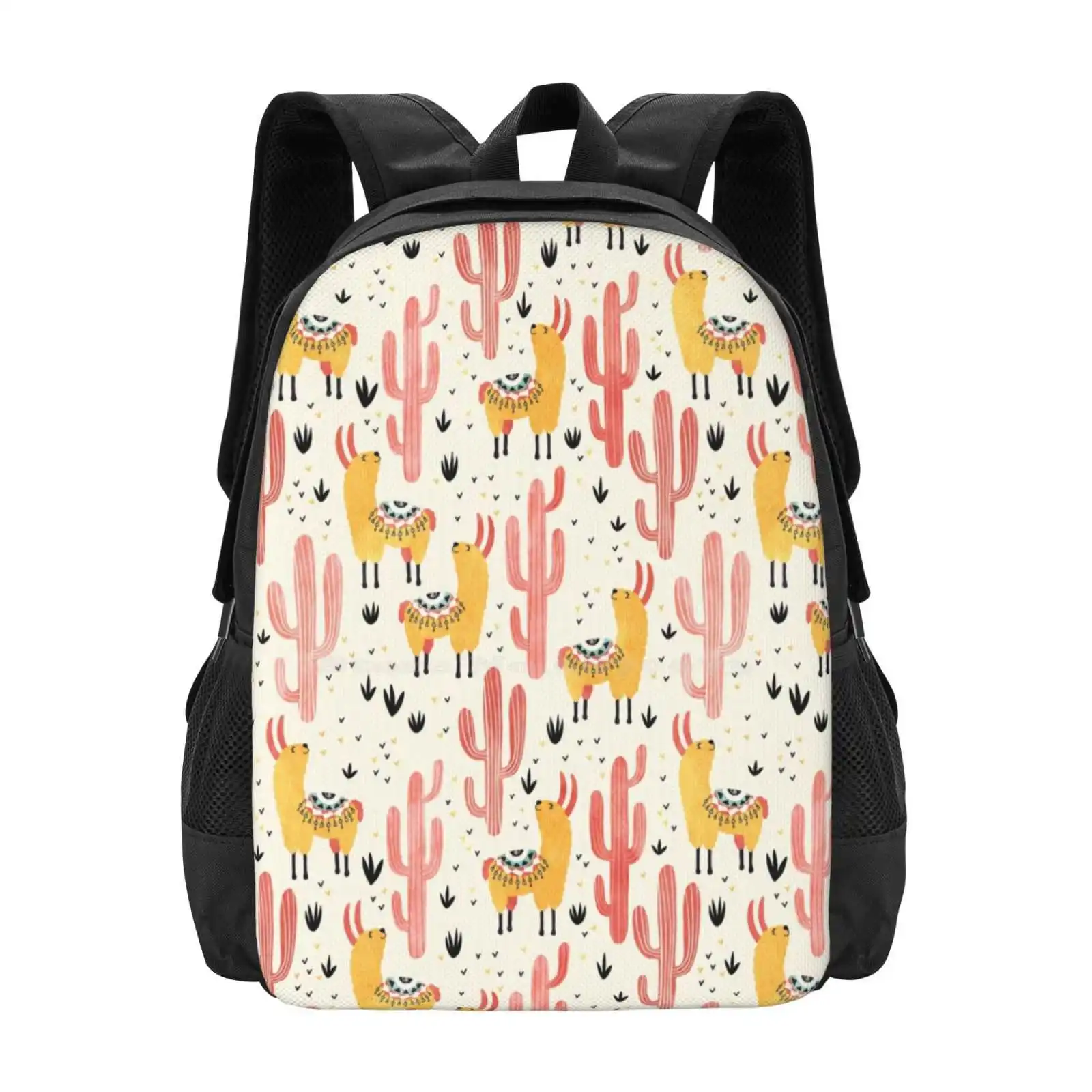 Yellow Llamas Red Cacti Hot Sale Backpack Fashion Bags Cactus Cacti Llama Alpaca Animal Summer Carpet Aloe Desert Whimsical