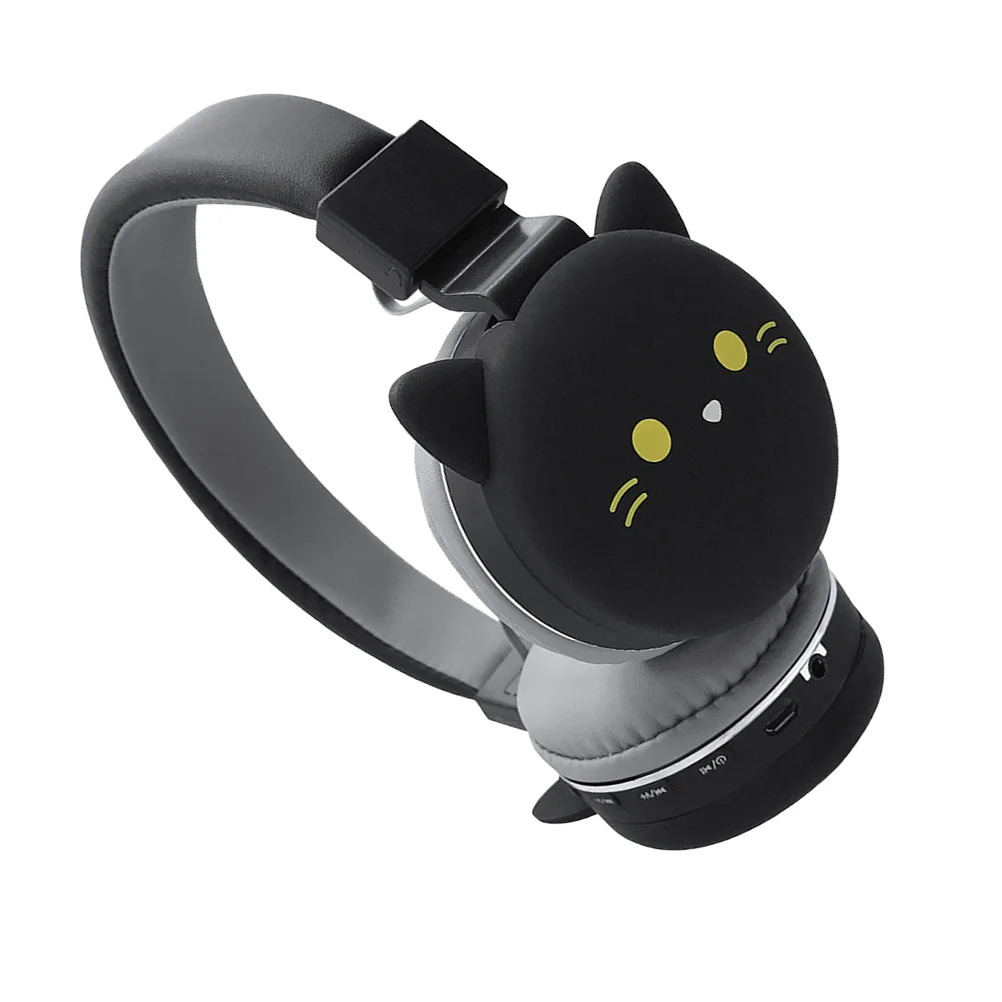 

Cartoon Black Wireless Headset 3D Stereo Headphones Fm Radio Music Call Function for Phone Tablet Computer