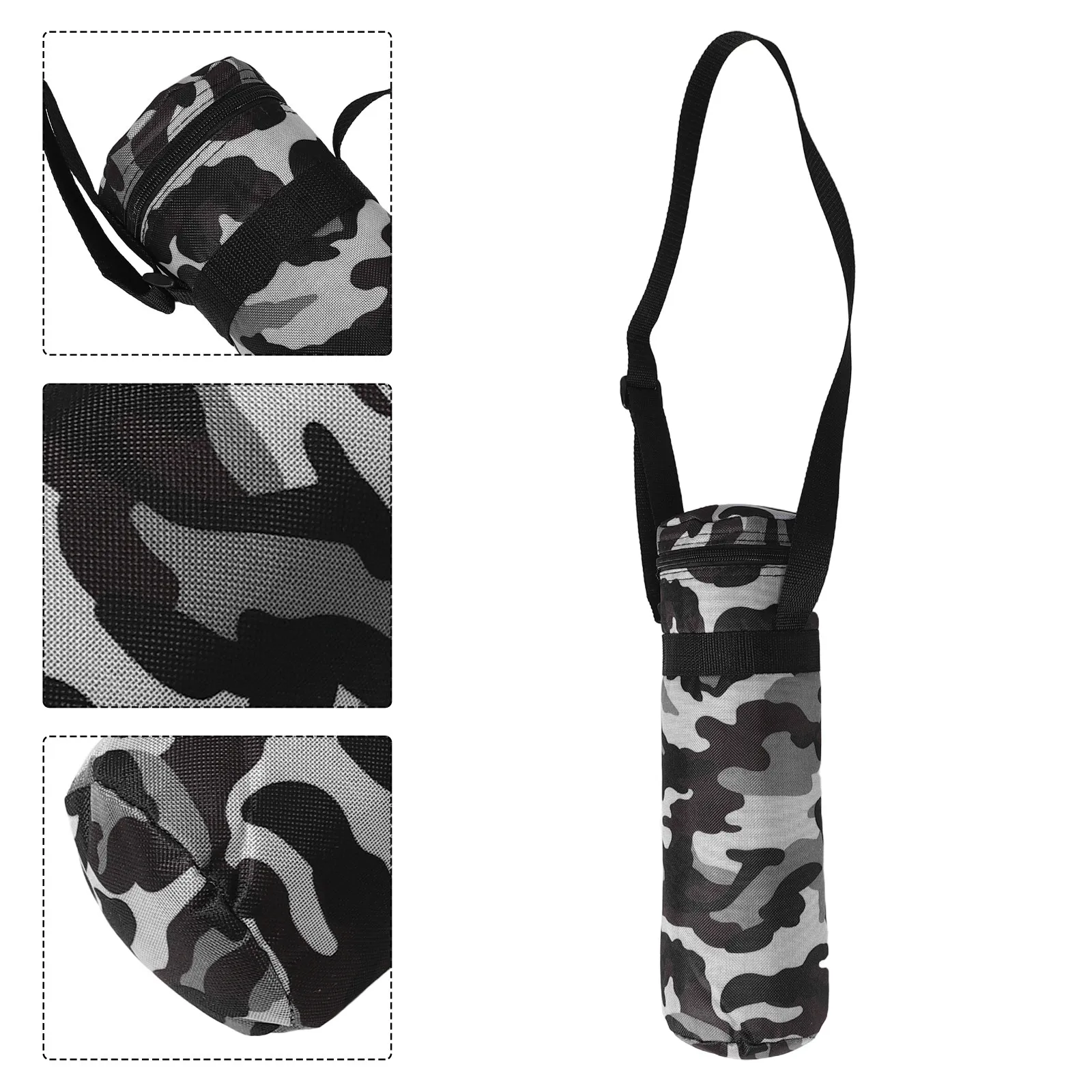 Camo Water Bottle Sleeve Portable Insulated Cooler Bag Adjustable Shoulder Strap Outdoor Hiking Camping Bottle Carrier Holder