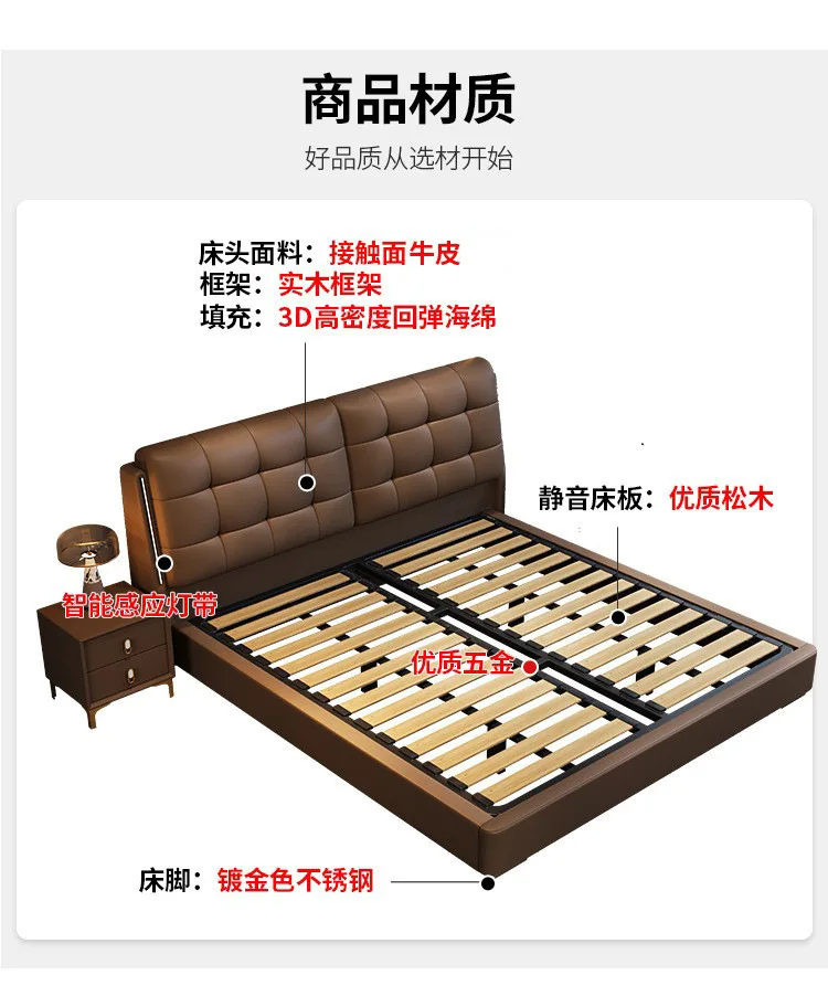 Cama de plataforma completa LED personalizada, tamaño King/Queen, con estructura tapizada, juego de muebles de dormitorio con almacenamiento, luces LED y tela.