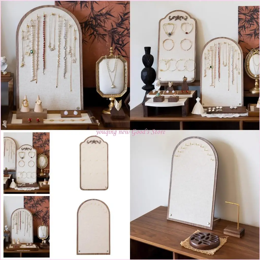 

57QA Rustics And Linen Jewelry Holder For Necklaces Bracelets Home Store Display