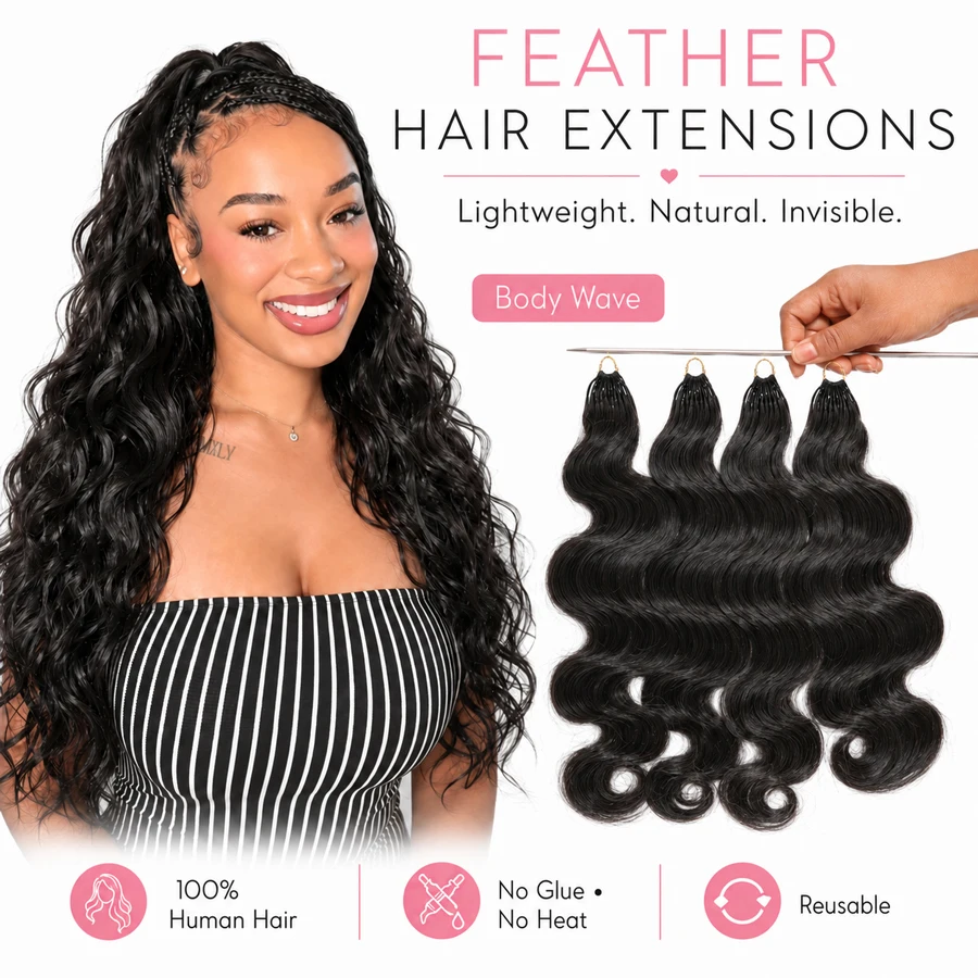 WOWANGEL Miracle Knots Haarverlängerungen Echthaar Feder-Häkelhaar Body Wave Leichte Unsichtbare Knoten Boho-Haar für Frauen – Detail 3