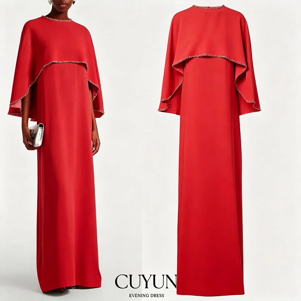 CUYUN Customized Evening Dress Purple Cape A Line Elegant Women's Evening Gowns 2026 Floor-Length Modern Wedding Guest Gown